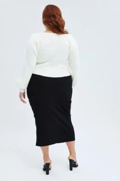 Black Midi Skirt Rib Jersey Snap Button Through -You And All Fashion Store csm32152 35a black 5