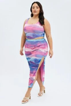 Multi Print Long Skirt Mesh Landscape Print -You And All Fashion Store csm32208x 36a print 3