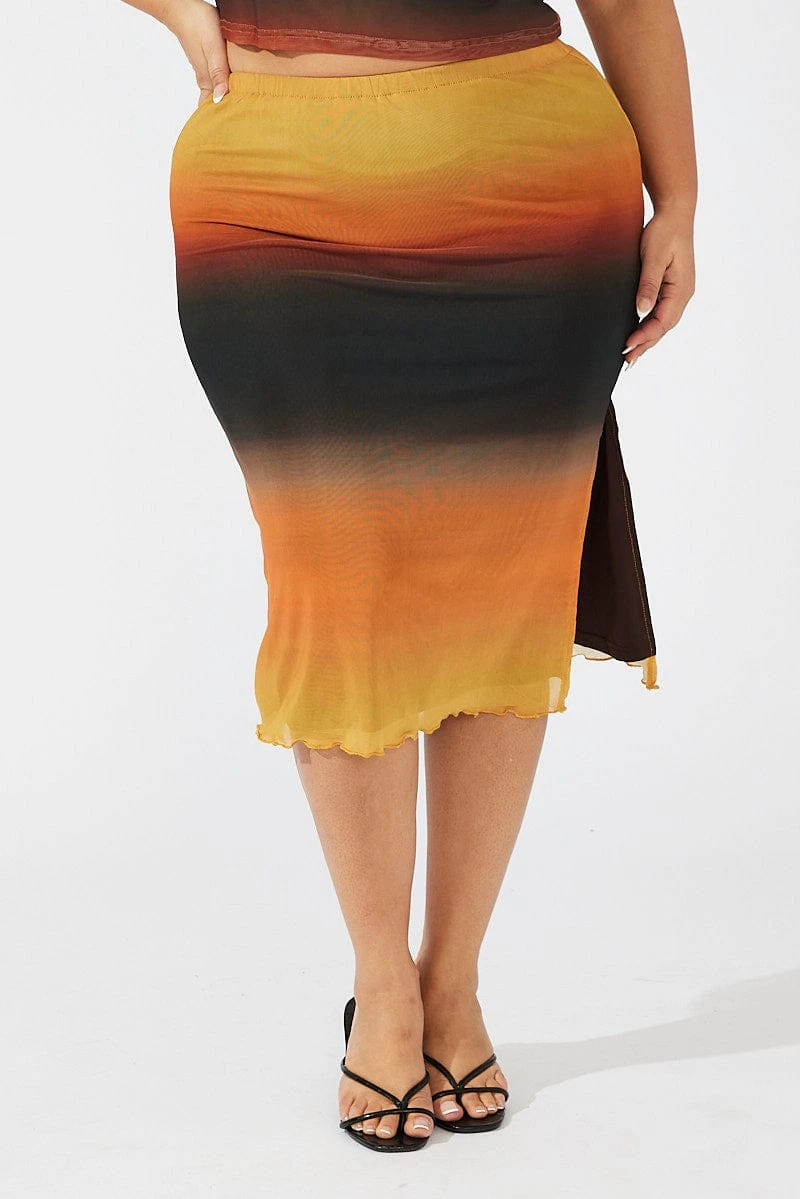 Multi Abstract Midi Skirt Bodycon Split Mesh 2 Multi Abstract Midi Skirt Bodycon Split Mesh - Image 2