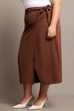 Brown Faux Wrap Linen Blend Midi Skirt -You And All Fashion Store csm32484 10a brown 4
