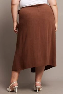 Brown Faux Wrap Linen Blend Midi Skirt -You And All Fashion Store csm32484 10a brown 5