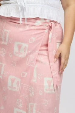 Pink Abstract Faux Wrap Linen Blend Midi Skirt -You And All Fashion Store csm32484a 10a abstract 6