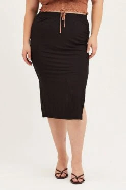 Brown Midi Bodycon Skirt Rib -You And All Fashion Store csm6514 42a black 2 1
