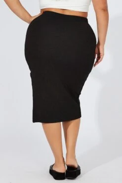 Black Midi Skirt Textured Rib Bodycon -You And All Fashion Store csm6514ax 42a black 5