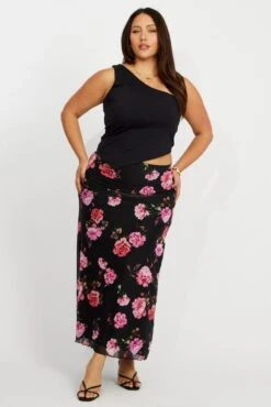 Black Floral Lace Trim Mesh Midi Skirt -You And All Fashion Store csm8303x 84ab floral 3