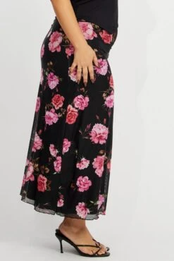 Black Floral Lace Trim Mesh Midi Skirt -You And All Fashion Store csm8303x 84ab floral 4
