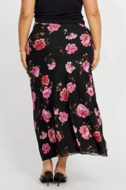 Black Floral Lace Trim Mesh Midi Skirt -You And All Fashion Store csm8303x 84ab floral 5