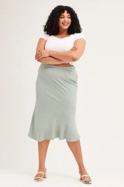 Green Elastic Waist Bias Linen Blend Skirt -You And All Fashion Store csm8354 38a sage 3