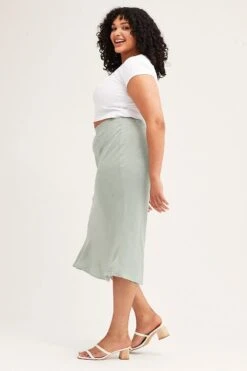 Green Elastic Waist Bias Linen Blend Skirt -You And All Fashion Store csm8354 38a sage 4