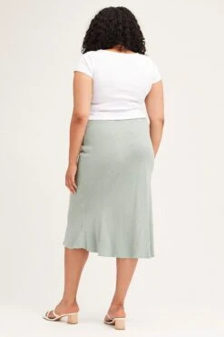 Green Elastic Waist Bias Linen Blend Skirt -You And All Fashion Store csm8354 38a sage 5