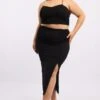 Black Ruched Front Midi Bodycon Skirt