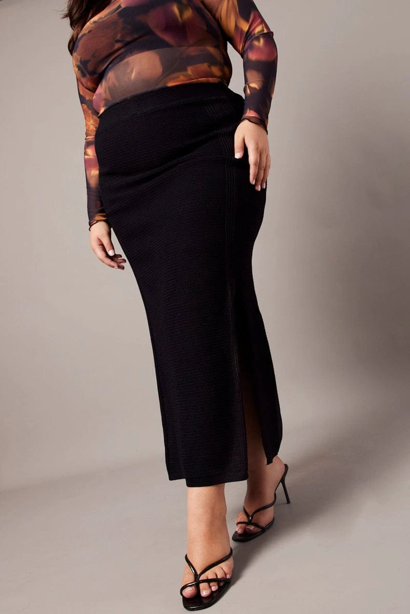 Black Double Split Knit Midi Skirt 3 Black Double Split Knit Midi Skirt - Image 3