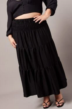 Black Shirred Waist Maxi Skirt -You And All Fashion Store csmk31791 10ab black 3