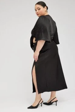 Black Midi Skirt Satin Split Flare -You And All Fashion Store csmk31794a 47a black 4