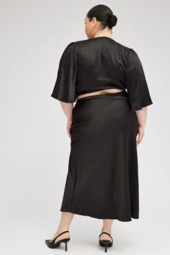Black Midi Skirt Satin Split Flare -You And All Fashion Store csmk31794a 47a black 5