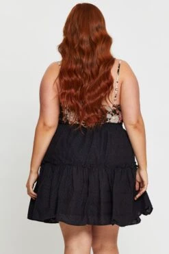 Black Mini Skater Skirt Cotton Blend Elastic Waist -You And All Fashion Store css0022 36b black 4