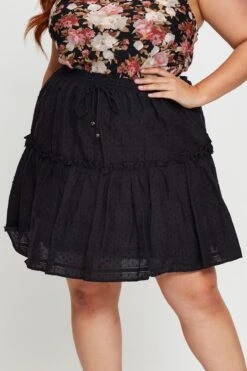Black Mini Skater Skirt Cotton Blend Elastic Waist -You And All Fashion Store css0022 36b black 5