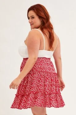 Red Ditsy Mini Skirt High Rise Tiered -You And All Fashion Store css0051k 33r ditsy 4