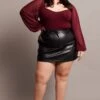 Black Faux Leather A-line Mini Skirt