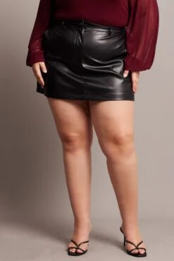 Black Faux Leather A-line Mini Skirt -You And All Fashion Store css0154 10ab black 3