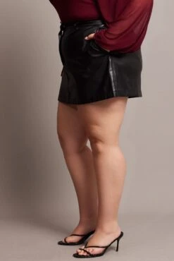 Black Faux Leather A-line Mini Skirt -You And All Fashion Store css0154 10ab black 4