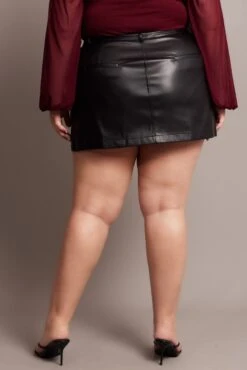 Black Faux Leather A-line Mini Skirt -You And All Fashion Store css0154 10ab black 5