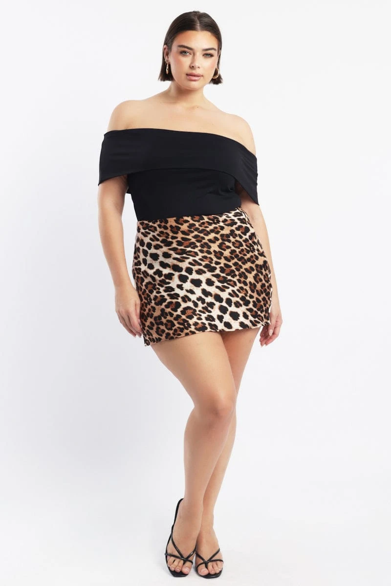 Brown Animal Print Leopard Satin Mini Skirt 2 Brown Animal Print Leopard Satin Mini Skirt - Image 2