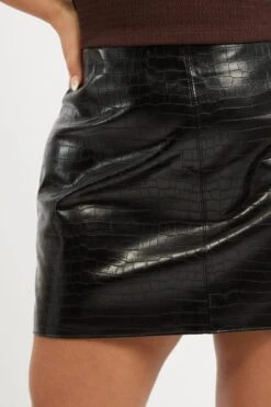 Black Croc Faux Leather Skirt -You And All Fashion Store css0639 509a black 6