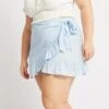 Blue Frill Hem Wrap Mini Skirt