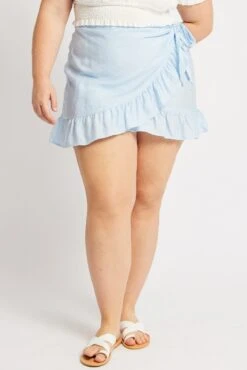 Blue Frill Hem Wrap Mini Skirt -You And All Fashion Store css10271 47ab light blue 3