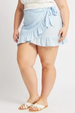 Blue Frill Hem Wrap Mini Skirt -You And All Fashion Store css10271 47ab light blue 4