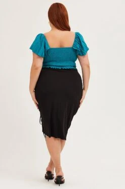 Black Jersey Ruched Split Skirt -You And All Fashion Store css1045 38r black 5