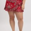 Red Boho Frill Wrap Mini Skirt