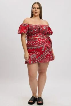 Red Boho Frill Wrap Mini Skirt -You And All Fashion Store css10721a 47ab boho 3