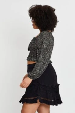 Black Cotton Blend Frill Hem Skater Skirt -You And All Fashion Store css1082 52a black 4