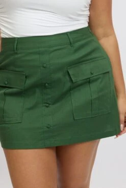 Green Button Detail Patch Pocket Cotton Mini Skirt -You And All Fashion Store css1085 10ab khaki 6