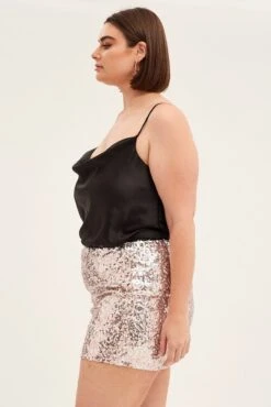 Gold Sequin Mini Skirt -You And All Fashion Store css11654 34ab gold 4