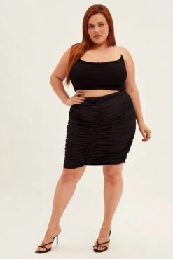 Black Mini Skirt Ruched -You And All Fashion Store css1195 47r black 3