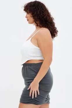 Grey Bodycon Skirt Mini Ruched -You And All Fashion Store css1236 35rb charcoal 4