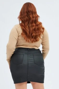 Black Mini Skirt Coated Denim -You And All Fashion Store css1257 33r black 5