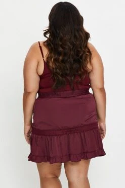 Red Mini Skater Skirt Ruffle Hem -You And All Fashion Store css14704 80b wine 5 1