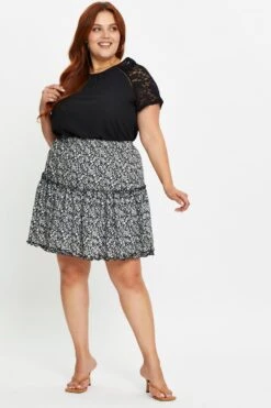 Floral Print Mini Skater Skirt Tie -You And All Fashion Store css14707 80b floral prt 5 1