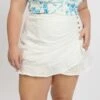 White Eyelet Cotton Lace Button Mini Skirt