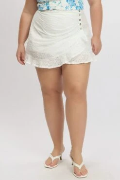 White Eyelet Cotton Lace Button Mini Skirt -You And All Fashion Store css1561 35ab white 3