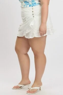 White Eyelet Cotton Lace Button Mini Skirt -You And All Fashion Store css1561 35ab white 4