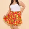 Red Abstract Holiday Fruit Print Mini Skirt
