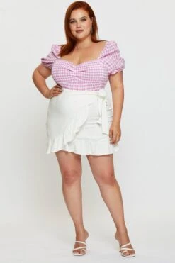 White Wrap Skirt Linen Blend Ruffle Hem -You And All Fashion Store css21035 81b white 3