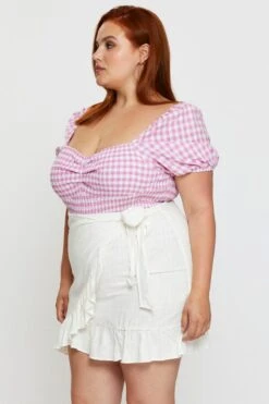 White Wrap Skirt Linen Blend Ruffle Hem -You And All Fashion Store css21035 81b white 4