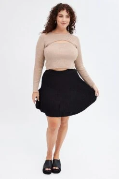 Black Knee Skirt Knit Flare -You And All Fashion Store css2240 40ab black 3