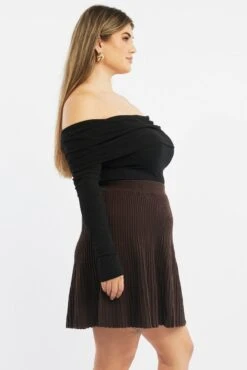 Brown Knee Skirt Knit Flare -You And All Fashion Store css2240 40ab chocolate 4